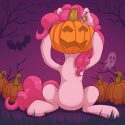 Size: 3000x3000 | Tagged: safe, artist:0okami-0ni, derpibooru import, pinkie pie, belly, female, halloween, holiday, jack-o-lantern, mare, pumpkin, solo