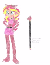 Size: 2550x3300 | Tagged: safe, artist:elsie1234, derpibooru import, part of a set, sunset shimmer, human, werewolf, equestria girls, cane, clothes, colored sketch, costume, female, halloween, halloween costume, holiday, prop, simple background, sketch, solo, white background