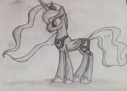 Size: 3001x2135 | Tagged: safe, derpibooru import, princess luna, alicorn, pony, female, mare, monochrome, pencil drawing, solo, traditional art