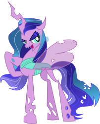 Size: 7296x9034 | Tagged: safe, artist:shootingstarsentry, derpibooru import, oc, oc only, oc:willow, changeling, changeling queen, absurd resolution, changeling oc, changeling queen oc, eyeshadow, fangs, female, hoof on chest, insect wings, lidded eyes, makeup, open mouth, open smile, simple background, smiling, solo, spread wings, transparent background, wings