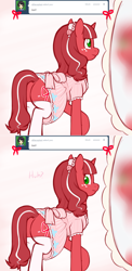 Size: 1000x2050 | Tagged: safe, artist:redintravenous, derpibooru import, oc, oc:red ribbon, pony, unicorn, ask red ribbon, butt, clothes, dress, female, mare, mirror, plot, solo