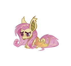 Size: 1992x1856 | Tagged: safe, artist:opalacorn, derpibooru import, fluttershy, bat pony, pony, bat ponified, cute, flutterbat, lying down, prone, race swap, sad, shyabates, shyabetes, simple background, solo, white background