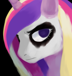 Size: 674x718 | Tagged: safe, artist:reponer, derpibooru exclusive, derpibooru import, princess cadance, alicorn, angry, black background, black metal, bust, corpse paint, death stare, evil cadance, face paint, metal, metalhead, portrait, simple background, stern