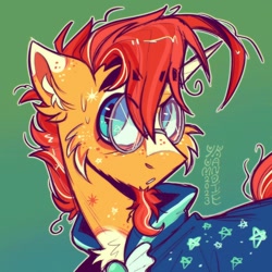 Size: 1200x1200 | Tagged: safe, artist:yumkandie, derpibooru import, sunburst, pony, unicorn, bust, glasses, gradient background, male, portrait, solo, stallion