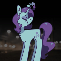 Size: 1425x1425 | Tagged: safe, artist:swineburst, derpibooru import, rarity, pony, unicorn, g4, eyes closed, female, head turn, heart, mare, night, smiling, solo, vylet pony