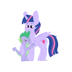 Size: 2000x2000 | Tagged: dead source, safe, artist:galaxysquid, derpibooru import, spike, twilight sparkle, twilight sparkle (alicorn), alicorn, dragon, pony, g4, blushing, eyes closed, hug, simple background, vylet pony, white background