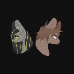 Size: 2000x2000 | Tagged: safe, artist:uvutea, derpibooru import, oc, oc only, pony, black background, bodypaint, bust, duo, filigree, portrait, profile, simple background, vylet pony