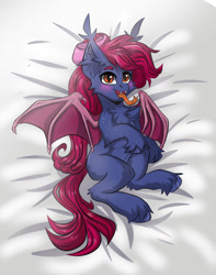 Size: 1008x1280 | Tagged: safe, artist:kutemango, derpibooru import, bat pony, blushing, body pillow, chest fluff, ear fluff, ears, hot, tongue, tongue out