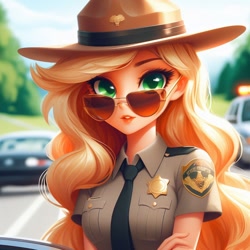 Size: 1024x1024 | Tagged: safe, ai content, derpibooru import, machine learning generated, applejack, human, g4, police, police officer, ticket