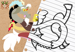 Size: 5130x3600 | Tagged: safe, artist:thornygiggles, derpibooru import, discord, g4, antlers, digital art, discord day, drawing, eyebrows, graph paper, horn, marker, sharp nails, sketch, solo, tongue, tongue out, watermark