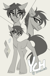 Size: 2600x3892 | Tagged: safe, artist:chamommile, derpibooru import, oc, pony, any gender, any race, any species, bust, clothes, full body, looking at each other, looking at someone, looking at you, portrait, reference, reference sheet, smiling, solo