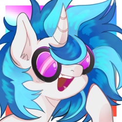 Size: 1280x1280 | Tagged: safe, artist:shorthalves, derpibooru import, dj pon-3, vinyl scratch, pony, unicorn, g4, bust, female, mare, open mouth, open smile, smiling, solo