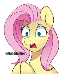 Size: 2700x3131 | Tagged: safe, artist:handgunboi, derpibooru import, fluttershy, pegasus, pony, g4, hooves together, signature, simple background, solo, white background