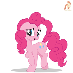 Size: 3000x3000 | Tagged: safe, artist:r4hucksake, derpibooru import, pinkie pie, earth pony, pony, g4, bipedal, blushing, ears, floppy ears, open mouth, open smile, simple background, smiling, solo, transparent background