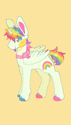 Size: 1080x1920 | Tagged: safe, artist:peskypawz, derpibooru import, oc, oc only, oc:crayon, alicorn, pony, alicorn oc, horn, simple background, solo, wings, yellow background