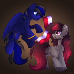 Size: 5000x5000 | Tagged: safe, artist:madelinne, derpibooru import, oc, oc:blackhole, oc:madelinne, earth pony, pegasus, duo, earth pony oc, flag, pegasus oc, poland