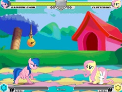 Size: 994x746 | Tagged: safe, artist:tom artista, derpibooru import, screencap, angel bunny, firefly, fluttershy, rainbow dash, pegasus, fighting is magic, g4, bipedal, colored, colorful, crossover, fan game, grass, house, new, puzzle, rattle, stage