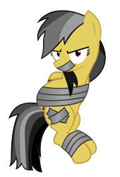 Size: 5527x8120 | Tagged: safe, artist:cardshark777, derpibooru import, daring do, pegasus, pony, g4, angry, arm behind back, bondage, bound and gagged, bound wings, captured, digital art, duct tape, female, gag, helpless, hooves behind back, looking at you, mare, simple background, solo, tape, tape bondage, tape gag, tied up, transparent background, wings, wip