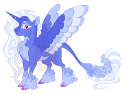 Size: 3600x2700 | Tagged: safe, artist:gigason, derpibooru import, oc, oc only, oc:sleeping beauty, alicorn, pony, alicorn oc, chest fluff, cloven hooves, colored eyelashes, colored hooves, colored wings, gradient hooves, horn, leonine tail, magical lesbian spawn, multicolored wings, nonbinary, obtrusive watermark, offspring, pale belly, parent:princess luna, parent:trixie, parents:luxie, purple eyes, simple background, solo, spread wings, standing, striped horn, tail, transparent background, unshorn fetlocks, watermark, white eyelashes, wings