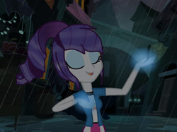 Size: 1024x765 | Tagged: safe, artist:cotton--candyy, derpibooru import, rarity, equestria girls, g4, clothes, clothes swap, jacket, rain, shirt, skirt, solo, vest