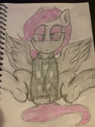 Size: 3024x4032 | Tagged: safe, artist:lcaptainrice, derpibooru import, oc, oc only, oc:morning glory (project horizons), pegasus, pony, fallout equestria, fallout equestria: project horizons, bedroom eyes, fanfic art, female, looking at you, mare, smiling, smiling at you, solo, traditional art