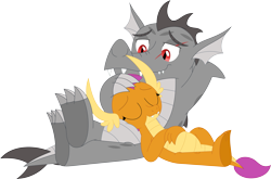 Size: 3589x2370 | Tagged: safe, artist:porygon2z, derpibooru import, smolder, oc, oc:draco axel, canon x oc, dracolder, female, male, shipping, simple background, sleeping, straight, transparent background