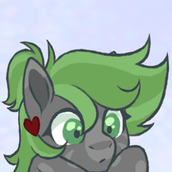 Size: 900x900 | Tagged: safe, artist:mr.catfish, derpibooru import, oc, oc only, earth pony, pony, big eyes, commission, cute, ear piercing, earring, female, gray coat, green eyes, green mane, jewelry, piercing, solo, ych example, ych result, your character here