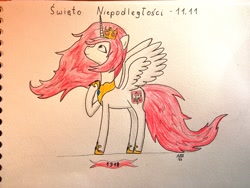 Size: 4160x3120 | Tagged: safe, artist:adamv20, derpibooru import, oc, oc:queen poland, alicorn, pony, alicorn oc, crown, horn, jewelry, nation ponies, poland, polish, ponified, regalia, solo, species swap, traditional art, wings