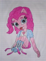 Size: 1368x1824 | Tagged: safe, artist:kenlizanox616, derpibooru import, pinkie pie, anthro, boots, clothes, colored sketch, drawing, female, high heel boots, jacket, lined paper, shirt, shoes, sketch, skirt, solo, traditional art, vest