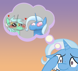 Size: 1166x1074 | Tagged: artist needed, source needed, safe, derpibooru import, trixie, bubble, gradient background, numget, sweat, two buttons meme