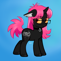 Size: 955x950 | Tagged: safe, artist:dsstoner, oc, oc only, pony, undead, unicorn, vampire, vampony, base used, blood, choker, fangs, female, glasses, jewelry, mare, nosebleed, piercing