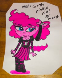 Size: 1151x1433 | Tagged: safe, artist:mgmillustrations, derpibooru import, pinkie pie, anthro, earth pony, equestria girls, female, goth, solo, traditional art