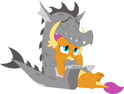 Size: 3562x2707 | Tagged: safe, artist:porygon2z, derpibooru import, smolder, oc, oc:draco axel, canon x oc, female, hug, male, ship:dracolder, shipping, simple background, straight, transparent background