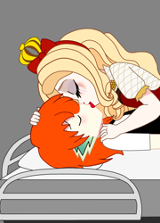 Size: 1187x1651 | Tagged: safe, artist:spike17, derpibooru import, spike, human, apple white, crossover, crossover shipping, crying, duo, gray background, human spike, humanized, kiss on the lips, kissing, orange hair, ship:spikewhite, shipping, simple background