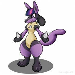 Size: 1024x1024 | Tagged: safe, ai content, derpibooru import, machine learning generated, twilight sparkle, lucario, pokefied, pokémon, prompter:mega-poneo, simple background, species swap, twilicario, white background