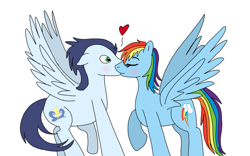 Size: 1157x720 | Tagged: safe, artist:dasher666, artist:tinuleaf, derpibooru import, edit, rainbow dash, soarin', pegasus, pony, female, kiss on the lips, kissing, male, mare, shipping, simple background, soarindash, stallion, straight, white background