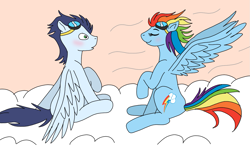 Size: 1211x720 | Tagged: safe, artist:dasher666, artist:tinuleaf, derpibooru import, edit, rainbow dash, soarin', pegasus, pony, female, male, mare, shipping, soarindash, stallion, straight, windswept mane