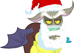 Size: 858x609 | Tagged: safe, derpibooru import, edit, edited screencap, editor:incredibubbleirishguy, screencap, discord, best gift ever, background removed, beard, christmas, discord claus, facial hair, hat, holiday, not a vector, santa claus, santa hat, simple background, solo, transparent background