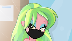 Size: 3840x2160 | Tagged: safe, artist:brokenadam, artist:tabrony23, lemon zest, equestria girls, coronavirus, covid-19, cropped, cyan eyeshadow, face mask, green hair, looking at you