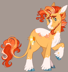 Size: 1268x1341 | Tagged: safe, artist:wanderingpegasus, derpibooru import, sunburst, classical unicorn, pony, unicorn, alternate design, cloven hooves, facial hair, goatee, gray background, horn, leonine tail, male, missing accessory, raised hoof, raised leg, simple background, smiling, solo, stallion, tail, unshorn fetlocks