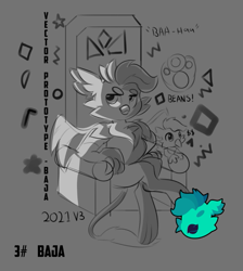 Size: 733x818 | Tagged: safe, artist:poxy_boxy, derpibooru import, oc, oc only, oc:baja, griffon, gray background, grayscale, griffon oc, monochrome, partial color, simple background, sitting, solo, throne, wip