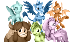 Size: 1920x1080 | Tagged: safe, artist:pika-robo, derpibooru import, gallus, ocellus, sandbar, silverstream, smolder, yona, changedling, changeling, classical hippogriff, dragon, griffon, hippogriff, yak, tumblr:studentsix, 3d, crossed arms, dragoness, female, flying, group, group photo, looking at you, male, neckerchief, open mouth, open smile, pencil, simple background, smiling, source filmmaker, spread wings, stair keychain, sticky note, student six, style emulation, waving, waving at you, white background, wings