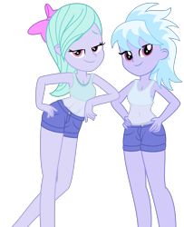 Size: 2093x2574 | Tagged: safe, artist:thatusualguy06, derpibooru exclusive, derpibooru import, cloudchaser, flitter, equestria girls, .svg available, bow, bra, clothes, duo, duo female, equestria girls-ified, female, hair bow, hand on hip, siblings, simple background, sisters, stupid sexy cloudchaser, stupid sexy flitter, svg, tanktop, transparent background, underwear, vector, waifu material