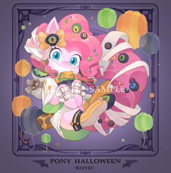 Size: 1024x1032 | Tagged: safe, artist:koyii-kong, derpibooru import, pinkie pie, earth pony, pony, balloon, clothes, costume, female, grin, halloween, halloween costume, looking at you, mare, smiling, smiling at you, solo, watermark