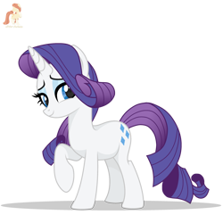 Size: 3000x3000 | Tagged: safe, artist:r4hucksake, derpibooru import, rarity, pony, unicorn, eyeshadow, female, head turn, horn, looking at you, makeup, mare, raised hoof, raised leg, side view, simple background, smiling, smiling at you, solo, transparent background