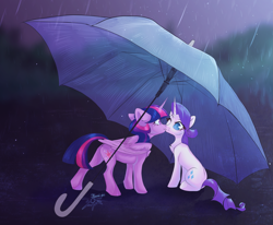 Size: 4697x3879 | Tagged: safe, artist:jsunlight, derpibooru import, rarity, twilight sparkle, twilight sparkle (alicorn), alicorn, pony, unicorn, female, lesbian, rain, rarilight, shipping