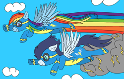 Size: 1125x720 | Tagged: safe, artist:dasher666, artist:tinuleaf, derpibooru import, edit, rainbow dash, soarin', pegasus, pony, clothes, female, male, mare, shipping, soarindash, stallion, straight, uniform, wonderbolts, wonderbolts uniform