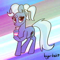 Size: 3000x3000 | Tagged: safe, artist:hyper dash, derpibooru import, trixie, pony, unicorn, g4, abstract background, alternate hairstyle, coffee cup, cup, drinking straw, gender headcanon, headcanon, high res, lgbt headcanon, pride, pride flag, solo, transgender pride flag