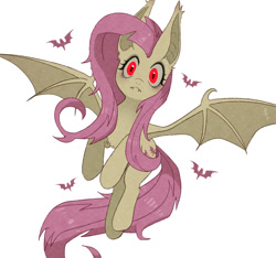 Size: 1470x1378 | Tagged: safe, artist:hosikawa, derpibooru import, fluttershy, bat pony, g4, bat ponified, cute, fangs, female, flutterbat, flying, looking at you, mare, race swap, red eyes, shyabates, shyabetes, simple background, solo, spread wings, white background, wings