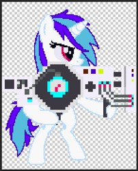 Size: 437x542 | Tagged: safe, derpibooru import, dj pon-3, vinyl scratch, fighting is magic, g4, alpha channel, checkered background, dubstep gun, fighting is magic aurora, pixel art, solo, sprite